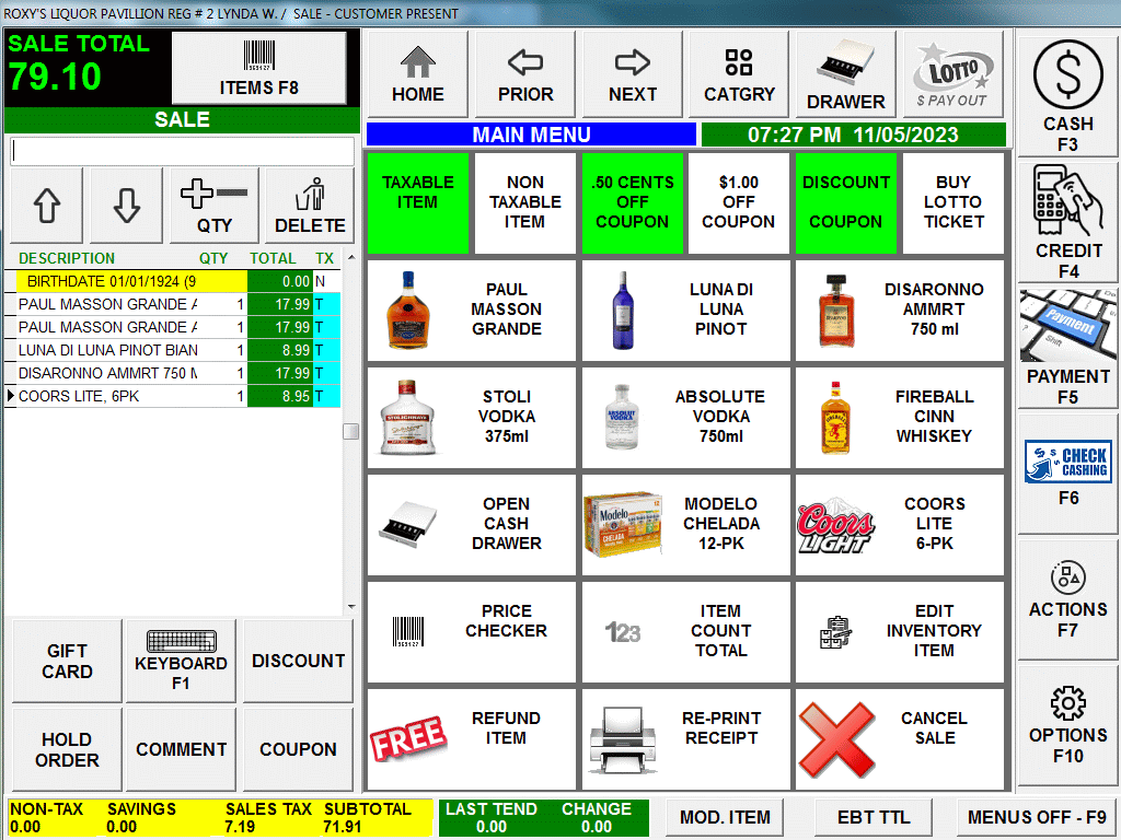Scan / Browse from a list of Liquor Store items to be sold